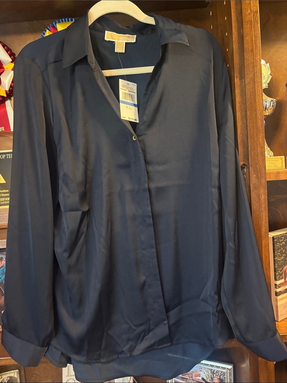 MICHAEL Michael Kors Navy Satin Button-Front Blouse